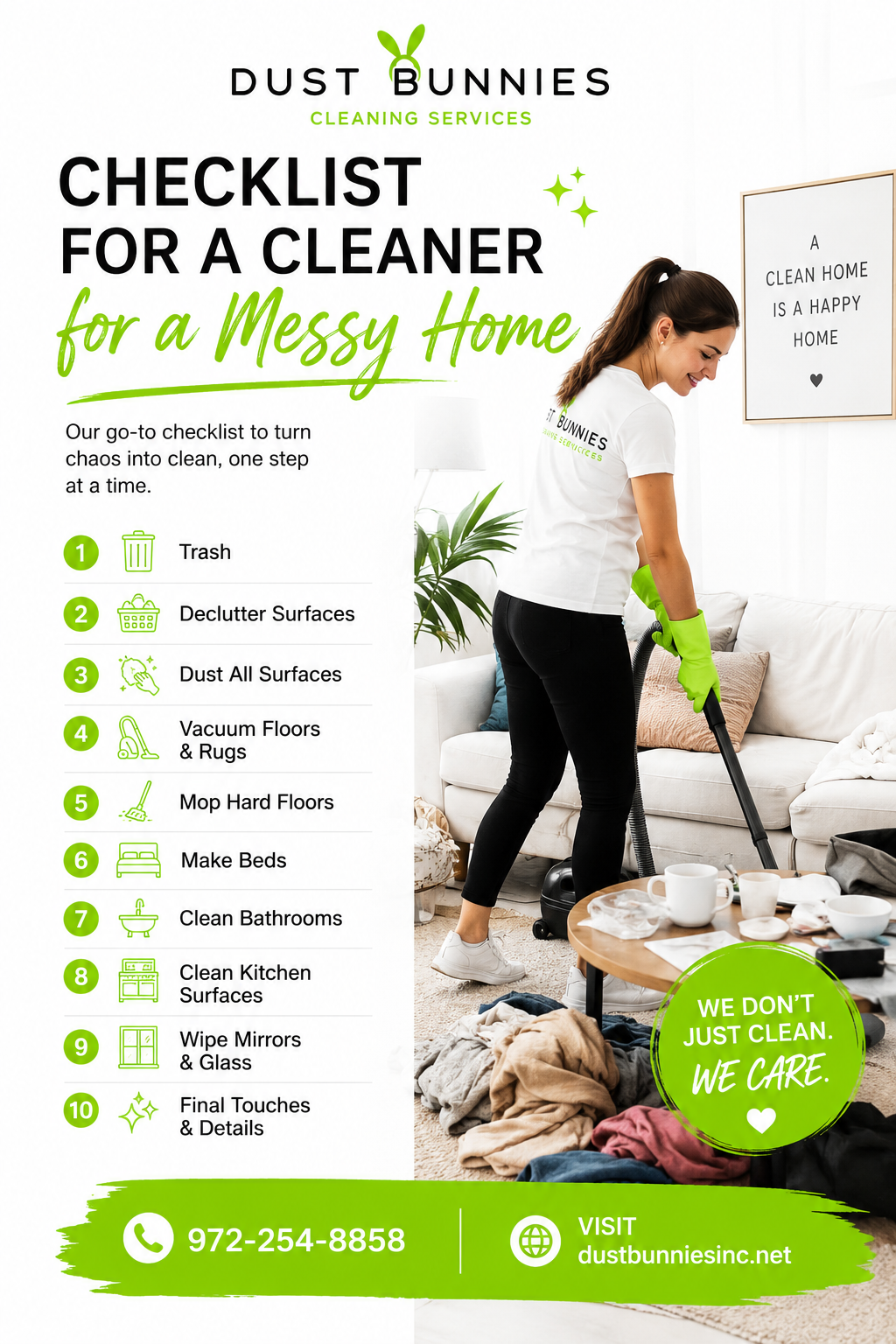 DUST check list for a cleaner for a messy home