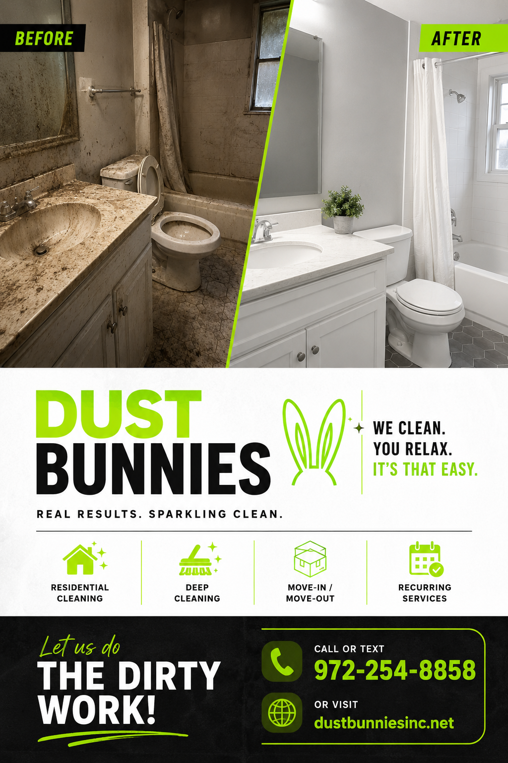 DUST FLYER BEFORE AND AFTER CLEANING OF BATHROOM