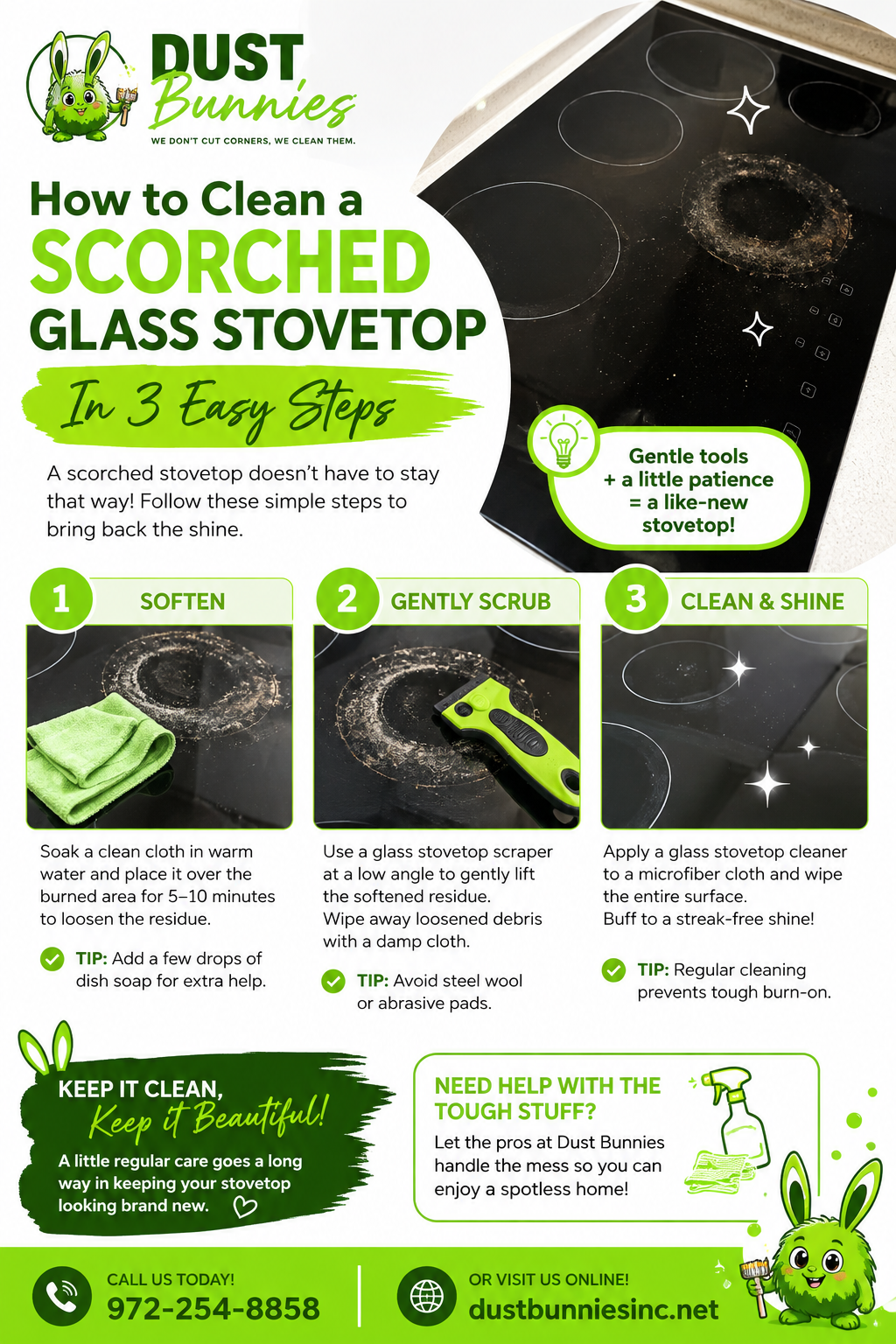 DUST FLYER HOW TO CLEAN A SCORCHED GLASS STOVETOP IN 3 EASY STEPS