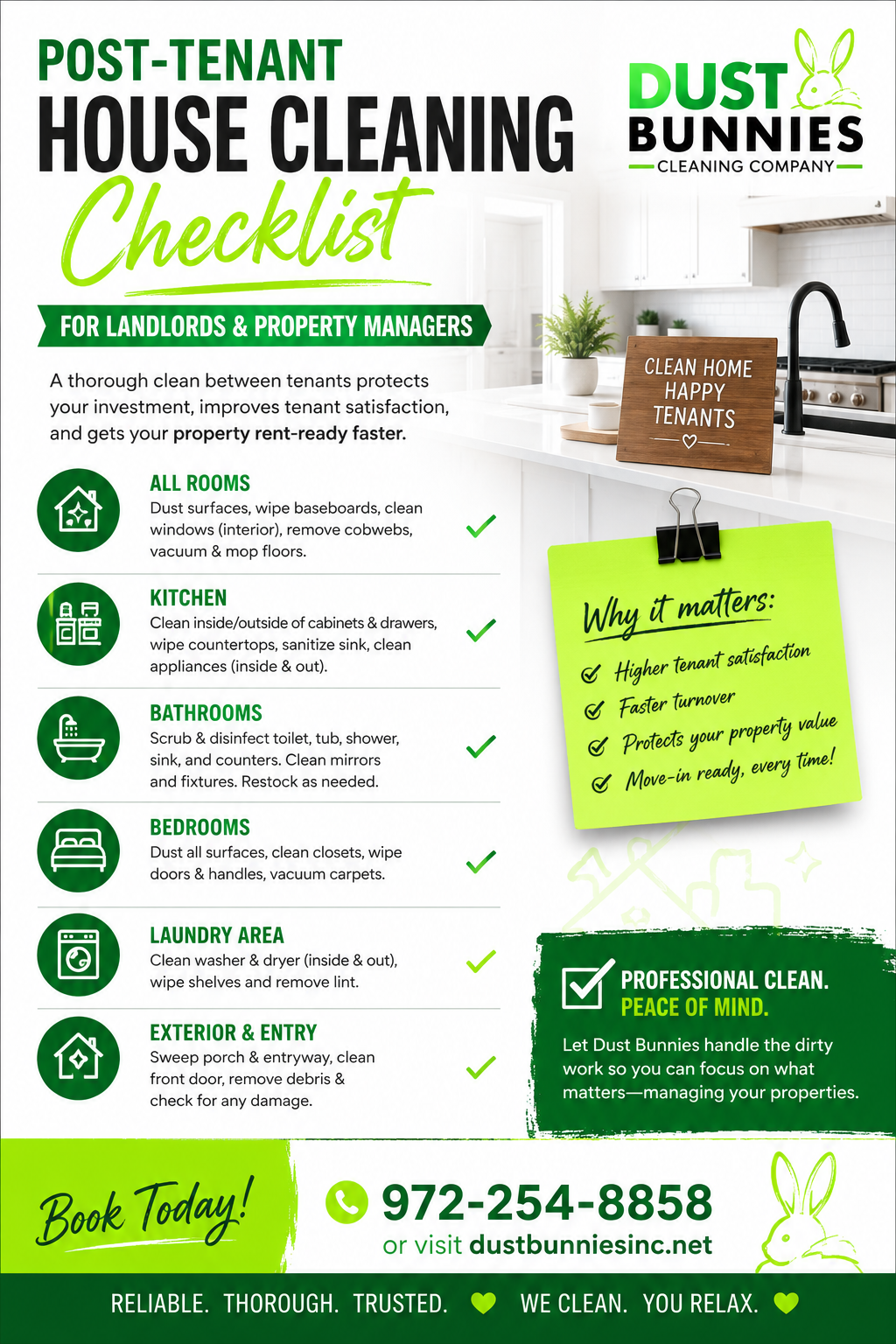 DUST FLYER Post Tenant House Cleaning Checklist for Landlords and Property Managers